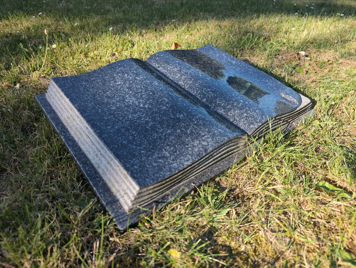 Granitowa książka nagrobna - ciemnoszara z imitacją kartek