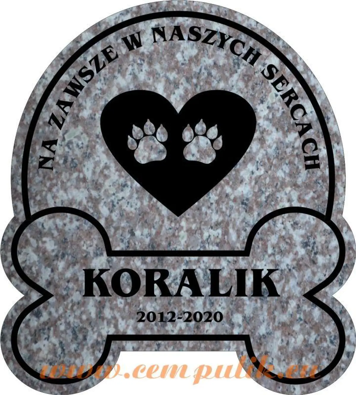 Duży nagrobek w kształcie powiększonej kości dla psa