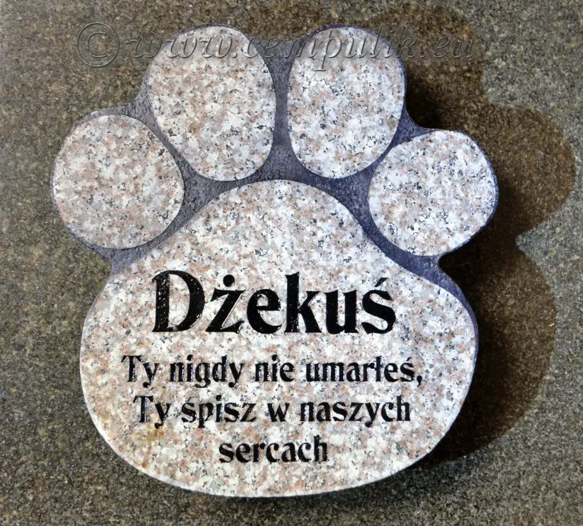 Brązowy nagrobek dla psa w kształcie łapy