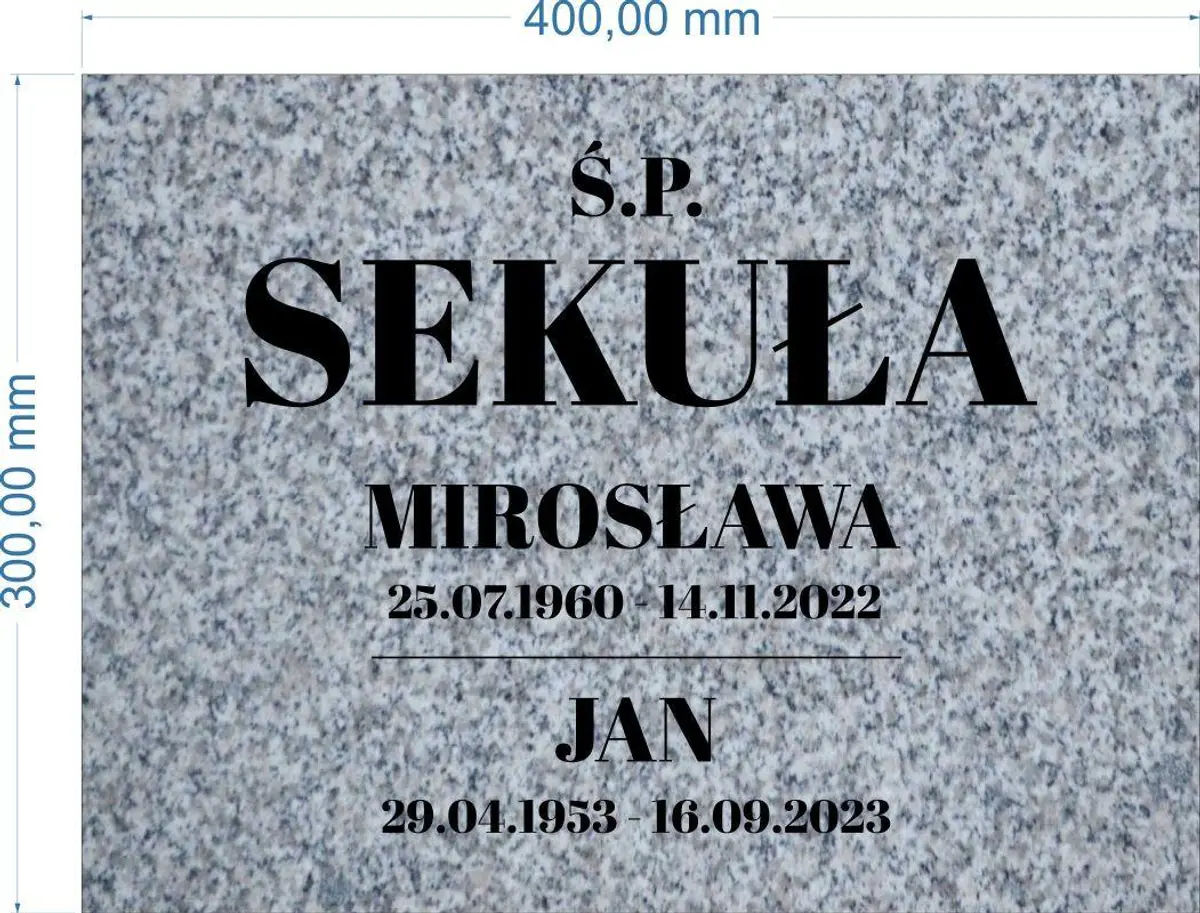 Grå granitplade med gravering til gravsten – påklæbningsplade 40×30 cm