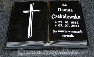Książka granitowa czarna z napisem i krzyżem